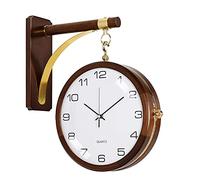 WBDWWTD Wall Clock Non-Ticking Silent Quartz Decro Clock Creative Retro Wooden Double-Sided Wall Decor for Kitchen Bedroom (Brown a)