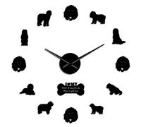 WBDWWTD Wall Clock Old English Sheepdog Dog Breed Contemporary Self Adhesive 3D Wall Clock Quartz Clock Acrylic Mirror Sticker Wall Decor Clock