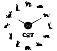 WBDWWTD Wall Clock Oversized Devon Rex Cat 3D Wall Clock Acrylic Mirror Effect Animals Clock Watch Quartz Clock Battery Operated Creative Show