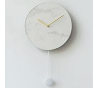 WBDWWTD Wall Clock Round Decorative Wall Clocks for Living Room， Natural Marble Wall Clock Art Creative Wall Pendulum Watch， Mute Ticking Wall Hanging Clock (White M)
