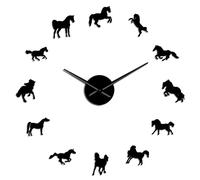 WBDWWTD Wall Clock Running Arabian Horse Portrait Giant Frameless Wall Clock Acrylic Mirror Wall Stickers Mighty Stallion Home Decor Wall Watch
