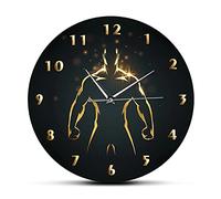 WBDWWTD Wall Clock Strength Training Time Clock Sport Art Gym Wall Clock Fitness Body Building Quiet Sweep Wall Watch Man Cave Living Room Decor