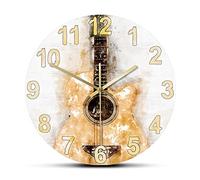 WBDWWTD Wall Clock Watercolor Acoustic Guitar Wall Clock Musical Art Print Hanging Silent Wall Watch Classic Guitar Music Room Décor Guitarist Gift