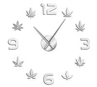 WBDWWTD Wall Clock Weed Leaf Large Wall Clock Silent Marijuana Leaf Frameless Wall Watch Green Artistic Herbal Medicine Wall Art Home Decor