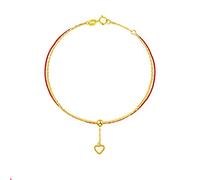 WBDWWTD Women's 18K Yellow Gold Anklets Bracelet Heart Bead 24 CM