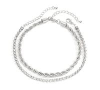 WBDWWTD Womens Silver, Anklets Gold Plated Cubic Zirconia Twisted Chain Foot Jewelry for Women 27CM