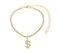 WBDWWTD Womens Silver/Gold, Cubic Zirconia Tennis Chain with Dollar Sign Anklet Jewelry Women 21+10cm