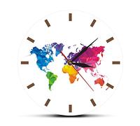 WBDWWTD World Map Silent Movement Wall Clock Travel Around The World Map Room Decorative Acrylic Hanging Round Clock