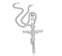 WBDWWTD YZCIS Collar de crucifijo de Plata de Ley para Hombres y Mujeres - Collar con Colgante de crucifijo de Plata para Hombre con Cadena de Cuerda de Acero Inoxidable Bautismo católico Jesús Cruz