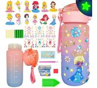 Wbesty Decora tus propios kits de botellas de agua para niñas de 4 a 12 años, pintura de diamantes de princesa con estrella que brilla en la oscuridad, regalos de arte y manualidades para niñas,