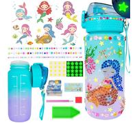 Wbesty Decora tus propios kits de botellas de agua para niñas de 4 a 12 años, pintura de diamantes de sirenas con estrella que brilla en la oscuridad, regalos de arte y manualidades para niñas, regalo
