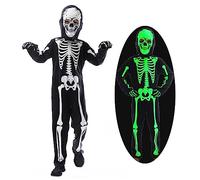 Wbesty Disfraz de Esqueleto para Niños que Brilla en la Oscuridad Niño Niña Halloween Terrorífico Body con Capucha de Esqueleto Guantes,7/9 Años