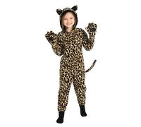 Wbesty Disfraz de guepardo para niñas y niñas, pijama de felpa suave para Halloween, con orejas, guantes, cola, pijama de leopardo para cosplay, 10-12 años