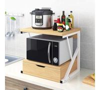 WBJGUOD 2 Tier Wooden Microwave Stand - Heavy Duty Kitchen Storage Rack for Oven Toaster Printer & More Space-Saving Countertop Shelf