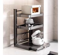 WBJGUOD Adjustable 3-Tier Microwave Oven Rack Pull-out Toaster Shelf Over Countertop Storage Kitchen Space Saver (30x30x79cm/11.8x11.8x31.1'')