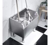 WBJGUOD Fregadero de Acero Inoxidable para fregona con Lavabo Profundo para lavandería y Garaje, Patas Ajustables, Duradero, 100 x 41 x 60 cm, Utilidad, Limpieza, Lavado