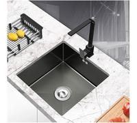 WBJGUOD Fregadero de Barra de un Solo tazón, Juego de Fregadero de Cocina pequeño de Acero Inoxidable Nano Negro, Accesorios completos, Hecho a Mano, Mini Fregadero RV con colador de Drenaje