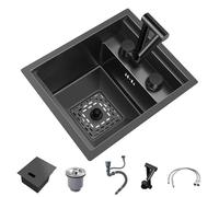 WBJGUOD Fregadero de Cocina de Acero Inoxidable bajo encimera de un Solo tazón pequeño, diseño sobre encimera con Tapa de Grifo Plegable y sifón Incorporado (32 x 39 x 22,5 cm)