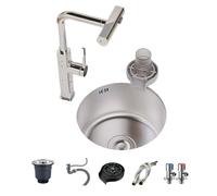 WBJGUOD Fregadero de Cocina de un Solo Seno de Acero Inoxidable Redondo con colador y rebosadero, múltiples Accesorios, Varios tamaños, Moderno, Empotrado para Barra de Comedor