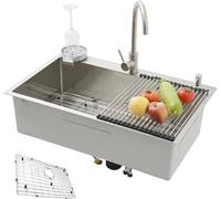 WBJGUOD Fregadero de Cocina Grande de Acero Inoxidable SUS304 de 85 x 50 cm, Hecho a Mano, diseño Multifuncional, instalación al RAS/superpuesta, Tina extraíble, Acabado Plateado Duradero, coci