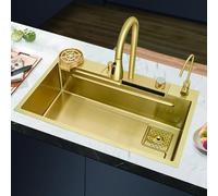 WBJGUOD Fregadero de Cocina multifunción de Acero Inoxidable, estación de Trabajo Grande, Individual, de sobre encimera/Empotrado/bajo encimera (6845)