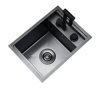 WBJGUOD Fregadero de Cocina Negro Oculto, portátil, de Gran Capacidad, de Acero Inoxidable, con Grifo Plegable (12,6 x 16,93 Pulgadas)