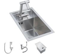 WBJGUOD Fregadero de Cocina Oculto de Plata, portátil, de Gran Capacidad, de Acero Inoxidable, Plegable (32 x 43 cm)