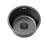 WBJGUOD Fregadero de Cocina pequeño Negro, Redondo, de Acero Inoxidable 304, de un Seno, para Caravana, con escurridor y rebosadero, para Bar y Restaurante, de Montaje bajo encimera (Ø 34 cm).