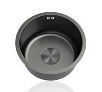 WBJGUOD Fregadero de Cocina pequeño y Redondo, de Acero Inoxidable 304 Negro, de un Seno con escurridor y rebosadero para Bar y Restaurante, de Montaje bajo encimera (Ø 40 cm).