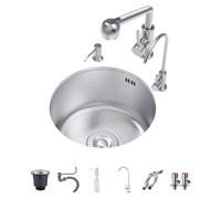 WBJGUOD Fregadero de Cocina Redondo de Acero Inoxidable con Grifo extraíble, Funcionamiento silencioso, para caravanas, cocinas, comedores y Bares.