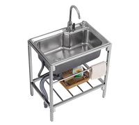 WBJGUOD Fregadero de pie de Grado Comercial - Lavabo de Acero Inoxidable de 72 x 45 x 85 cm para Taller o lavadero, Incluye Cesta de Drenaje.