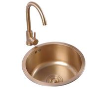 WBJGUOD Fregadero Redondo de Acero Inoxidable de 32/36/40 cm con Grifo, diseño Elegante y Dorado para Cocina, Restaurante, Bar, balcón y Autocaravana, fácil de Limpiar (40 x 40 x 19 cm)