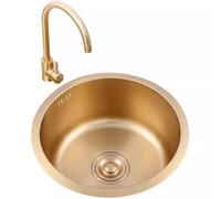 WBJGUOD Fregadero Redondo Multiusos de Acero Inoxidable Dorado para Cocina, Barra de RV, con Grifo de sifón, para Estudio, apartamento, Lavabo Compacto (36 x 36 x 18 cm)