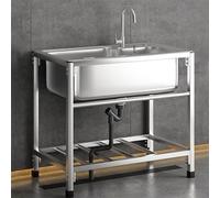 WBJGUOD Outdoor Garden Sink, Free Standing Commercial Restaurant Sink Set with Storage Shelves for Backyard Laundry Tub and Garage Use