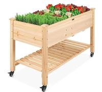 WBJGUOD Raised Planter Bed with Wheels - Wooden Elevated Vegetable Growing Storage Shelf for Flowers and Plants Garden Patio Box