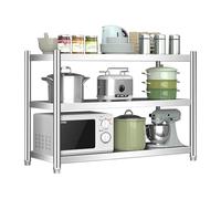 WBJGUOD Stainless Steel 3-Tier Kitchen Storage Shelves Space-Saving Metal Rack Microwave Stand & Pantry 70x30x80cm Work Table for Home Use