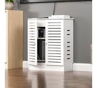 WBJGUOD Walnut Wooden Wireless RouterRack with Door & Shelf - Stylish Louvered Storage for Home Bedroom Living Room (80x80x25cm)