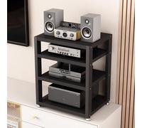 WBLING Estante Multimedia de 3 Niveles para Equipos de Audio, Soporte de Metal Negro para Tocadiscos con Almacenamiento Abierto para Cine en casa u Oficina, 15,7 x 13,7 x 21,6 Pulgadas.