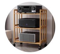 WBLING Estantería de Audio de bambú de 3 Niveles con Ruedas, Mueble para Equipos de Audio y vídeo HiFi, Ideal para Altavoces estéreo y Cine en casa. Acabado en Madera. Medidas: 70 x 38 x 88 cm.
