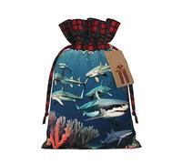 WBQLSL 8.3 bolsas de regalo de arpillera de 11.8 pulgadas, bolsas de decoración de suministros de fiesta de Navidad, tiburones bajo el mar, bolsas de regalo de Navidad con cordón