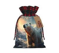 WBQLSL 8.3 bolsas de regalo de arpillera de 11.8 pulgadas, bolsas de decoración de suministros de fiesta de Navidad, oso polar en invierno, bolsas de regalo de Navidad con cordón