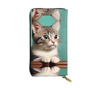 WBQLSL A Curious Cat - Bolso de mano pequeño de piel con estampado de gato - Cartera de 7.5 x 4.1 pulgadas