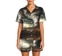 WBQLSL A tornado is coming - Conjunto de pijama de manga corta para mujer, conjunto de pijama con cuello y botón y cintura elástica, Negro, XS-6XL