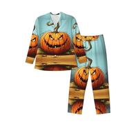 WBQLSL Angry Pumpkin Images - Conjunto de pijama de manga larga suave para hombre, ropa de descanso casual, Negro, Large