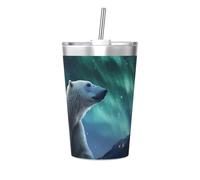 WBQLSL Aurora Polar Bear - Vaso aislado con popote ideal para uso en el gimnasio o llevar sobre la marcha