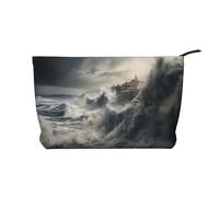 WBQLSL Big Waves - Bolsa de cosméticos de pana estampada - Bolsa de almacenamiento de cosméticos esencial de viaje