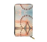 WBQLSL Billetera de cuero elegante con diseño de rueda de la fortuna de 7.4 x 4.13 pulgadas de largo, con cremallera, práctica cartera de viaje para dinero en efectivo