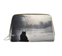 WBQLSL Black Cat in the Snow - Bolsa de maquillaje de piel portátil de gran capacidad, bolsa de almacenamiento de maquillaje de viaje con bolsillo