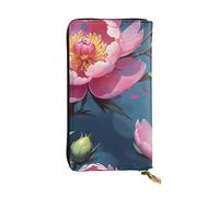 WBQLSL Blooming Peonies - Elegante cartera de cuero de 7.4 x 4.13 pulgadas de largo, monedero con cremallera, práctica cartera de viaje para dinero en efectivo