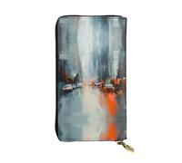 WBQLSL Blurred City Bolso largo de cuero con monedero con cremallera y 12 ranuras para tarjetas de crédito, cartera ligera de viaje para dinero en efectivo